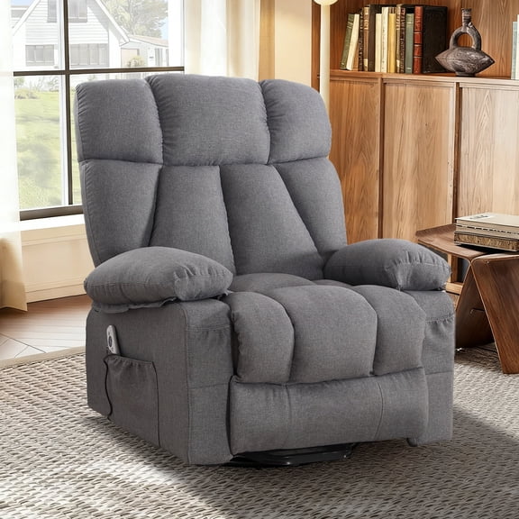 JMYMRY Lift Recliner Chair for Elderly with Heat Massage, Breathable Fabric Flat Sleeping Power Lift Chair for Living Room, Grey-1