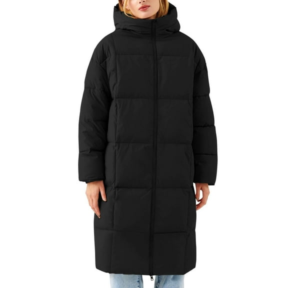 Niaviben Puffer Jacket Womens with Hood Women's Thickened Down Jacket Long Puffer Coat Women's Jacket Jackets for Women Trendy Ladies Winter Coats Women Shirts Casual Black L