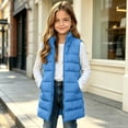 thumbnail image 4 of OGLCCG Long Puffer Vest Girls Sleeveless Quilted Warm Coat Gilet Jacket Fall Winter Zip Up Padded Outerwear with Pockets(Blue,9-10 Years), 4 of 8