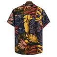 thumbnail image 2 of Men's Casual Button Down Linen Shirts - Short Sleeve, Stand Collar, Floral Pattern, 2 of 7