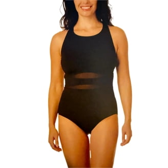 Lands' End Women's Chlorine Resistant V-Neck One Piece Swimsuit - Fauxkini Style, 100% Nylon