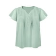 thumbnail image 5 of GRACE & GRANDEUR Women's Plus Size Easter Tops Pintuck Front Ruffle Sleeve Blouse Button Notch Neck Dressy Casual Tunic Shirt 4X Green, 5 of 7