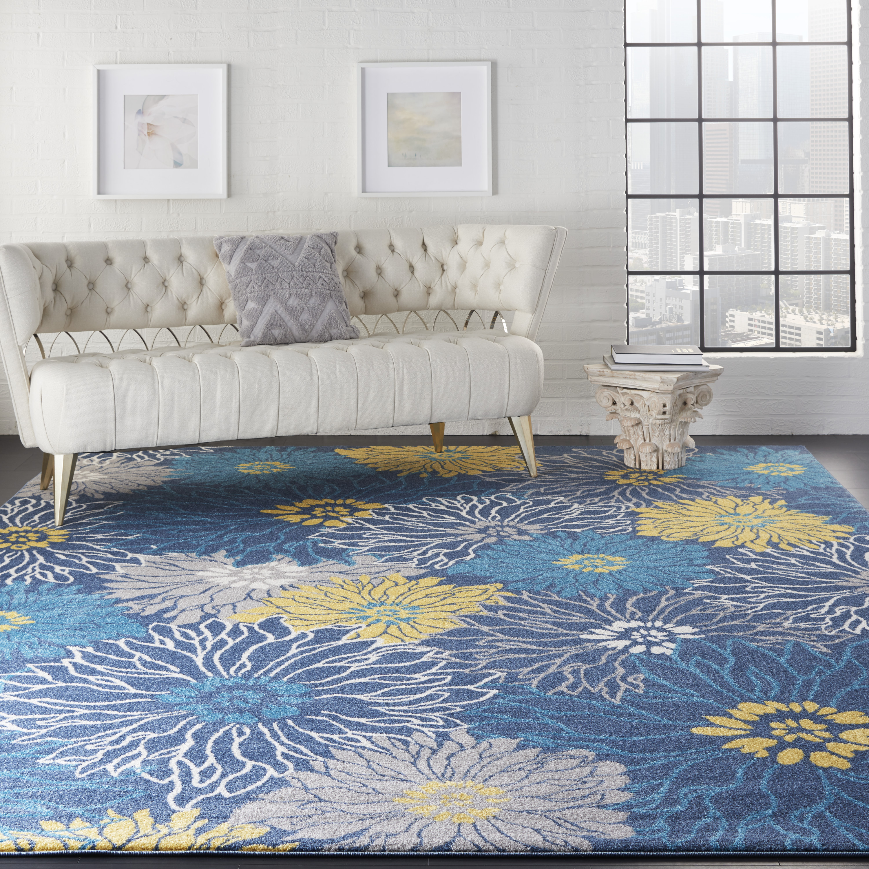 Nourison Passion Floral Floral Teal Blue Area Rug