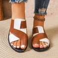 thumbnail image 2 of Rokment Women's Color Block Flat Flip Flops Slides Sandals Fashion Casual Leather Low Heels Beach Slip on Summer Shoes for Woman Brown Size 6, 2 of 5