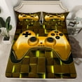 thumbnail image 3 of Feelyou Gold Game Controller Twin Sheet Sets, Neon Honeycomb Abstract Twin Fitted Sheet, Teens Kids Boys Girls Flat Sheet, Breathable Home Decor, 3 Pieces, 3 of 8