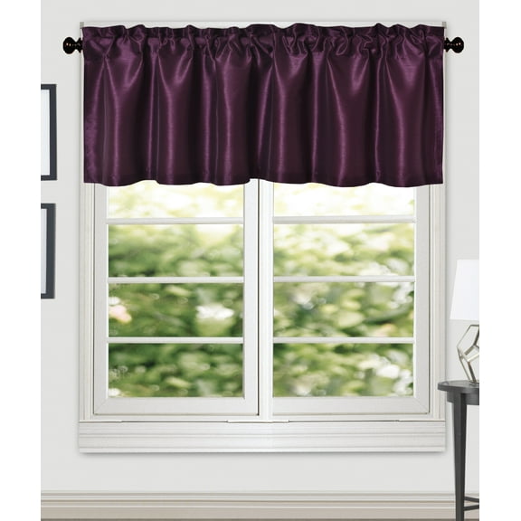 Aiking Home (Pack of 2 ) Solid Faux Silk Window Valance, 56 By 16 Inches, Eggplant