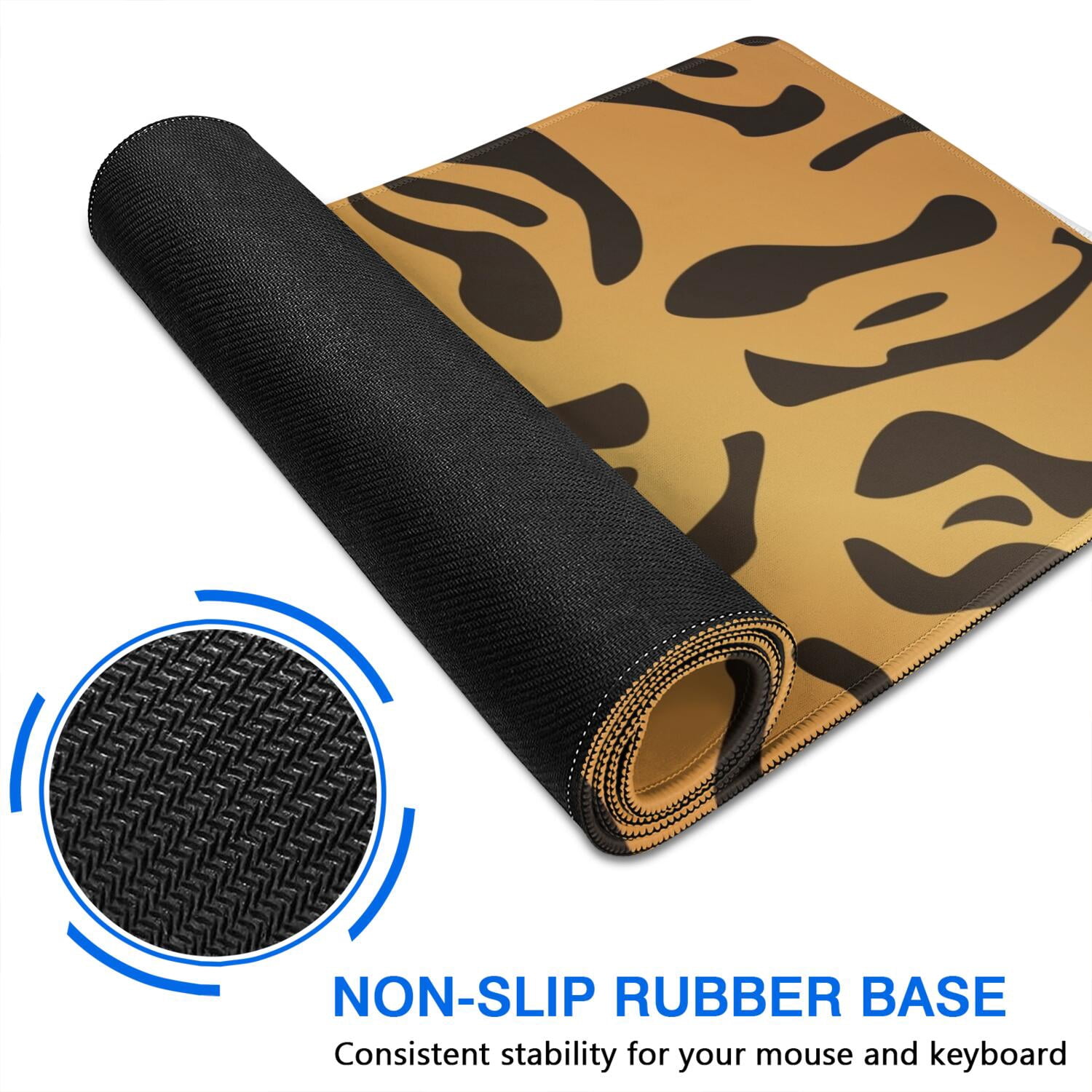 Long Mouse Pads for Desk,Orange and Black Of Leopard Print Desk Mats on Top Of Desks, Desk Mouse Pad Extra Large with 3mm Non-Slip Base and Stitched Edge for Gaming,Office,Work,Home 35.4"x15.7"