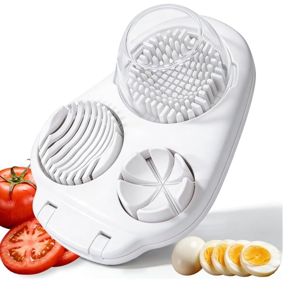 3-in-1 Egg Slicer for Hard Boiled Eggs, Heavy Duty Stainless Steel Egg Cutter, Multi-Mode Egg Dicer with Base, Multifunctional Kitchen Chopper for Strawberry, Grape, Cherry Tomato, Mushroom