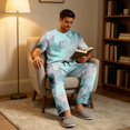 thumbnail image 4 of CCRFTGI Men Pajama Set Tie Dye Short Sleeve Sleepwear Elastic Waist Drawstring Long Pants Lightweight Casual Loose Fit Black M, 4 of 6