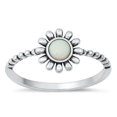 thumbnail image 1 of All In Stock White Simulated Opal Sunflower Ring Sterling Silver Size 4, 1 of 3