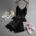 thumbnail image 4 of under $5 JINMGG Shorts for Women $5 Women V-Neck Eyelash Silk Lace Stain Camisole Pajamas Bowknot Shorts Set Black XL, 4 of 9