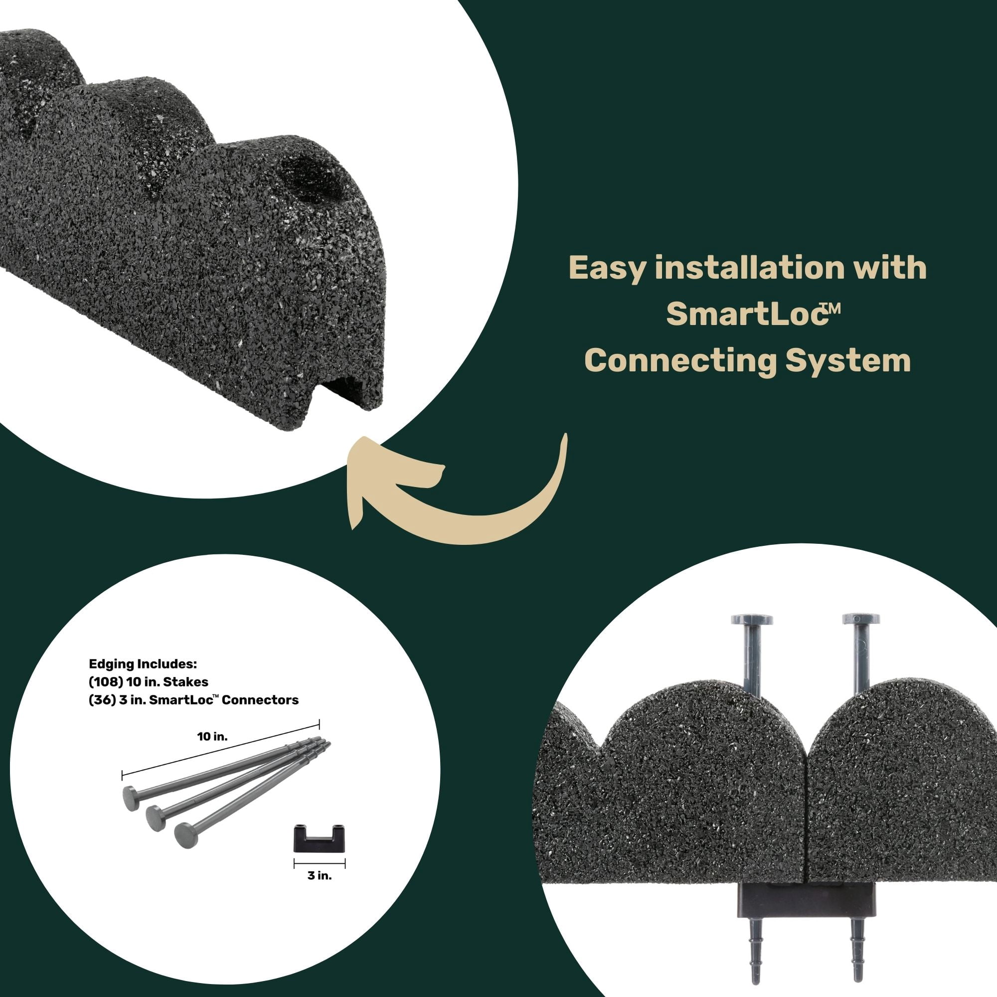GroundSmart SmartLoc Scallop Landscape Edging, 4' Gray Rubber Garden Edging Border, 36 pack