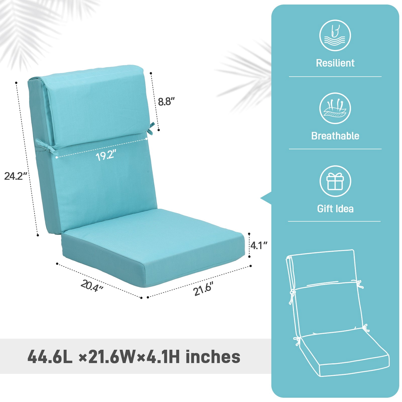 Aoodor Outdoor Chair Cushions 45 x 22 x 4 Inch Patio Furniture Seat Cushion - Blue