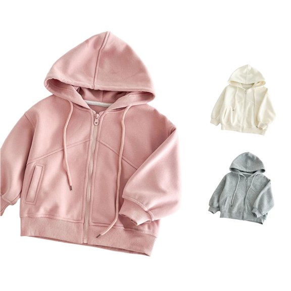 ZXLBBD Sweatshirts for Boys Zip Up Hoodie Sweatshirt Solid Color Outerwear Lightweight Jacket with Drawstring for Toddler Youth Fall Casual Durable,Pink,Size 5 Y-6 Y