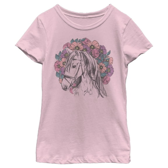 Girl's Lost Gods Horse Floral Crown Wreath Graphic Tee Light Pink - Crown X Large