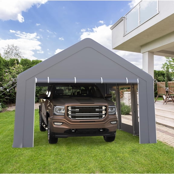 EastVita GAOMON Carport Heavy Duty Canopy with 3 Doors 5 Ventilated Windows Portable Garage Waterproof Party Tent with Removable Sidewalls for Pickup Truck and Boat Grey