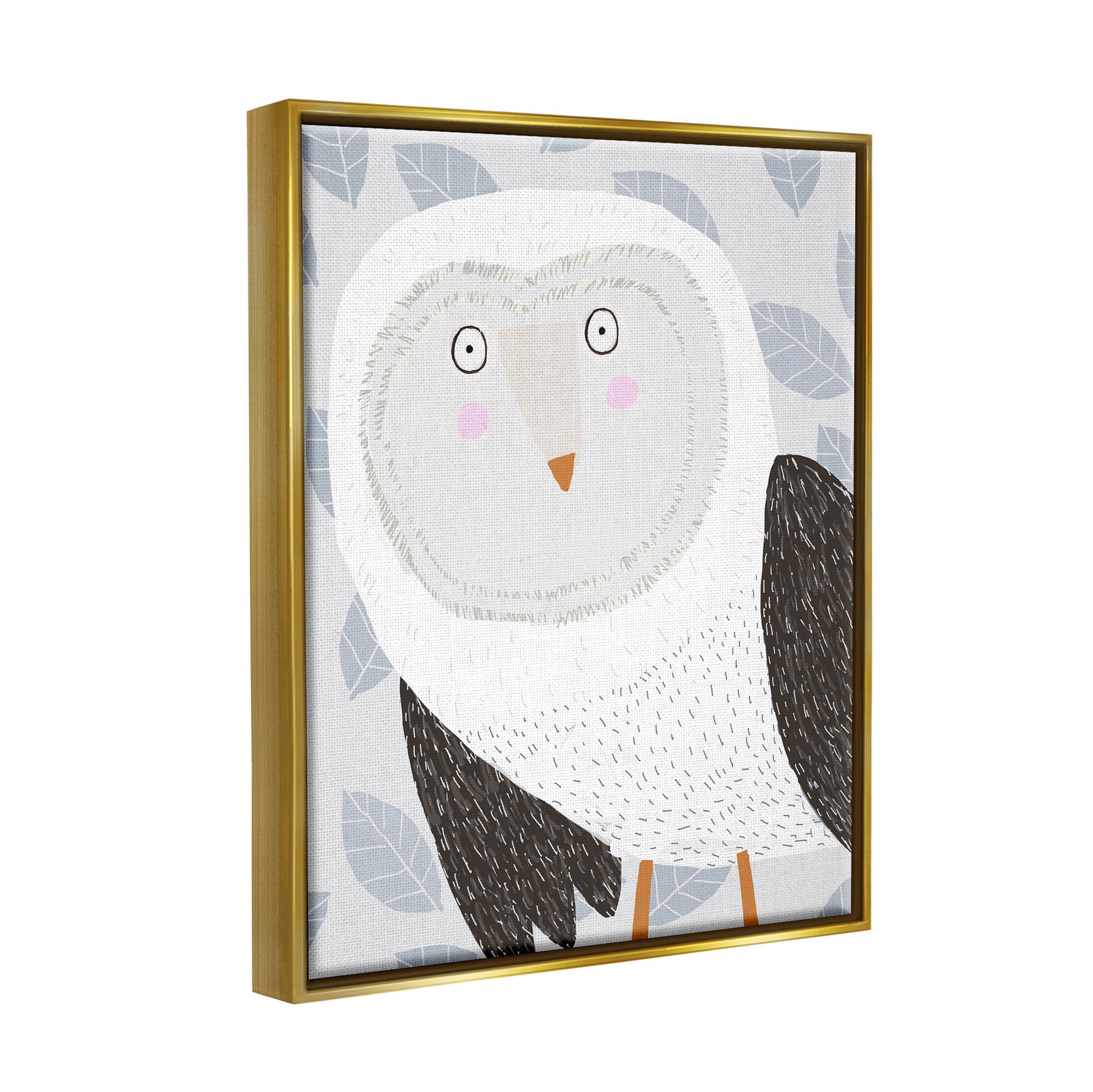 Stupell Industries Leaf Patterned Owl Bird Graphic Art Metallic Gold Floating Framed Canvas Print Wall Art, Design by Carla Daly