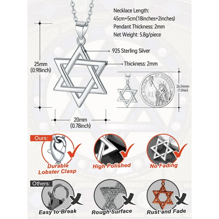 FaithHeart Sterling Silver Star of David Necklace, Hexagram