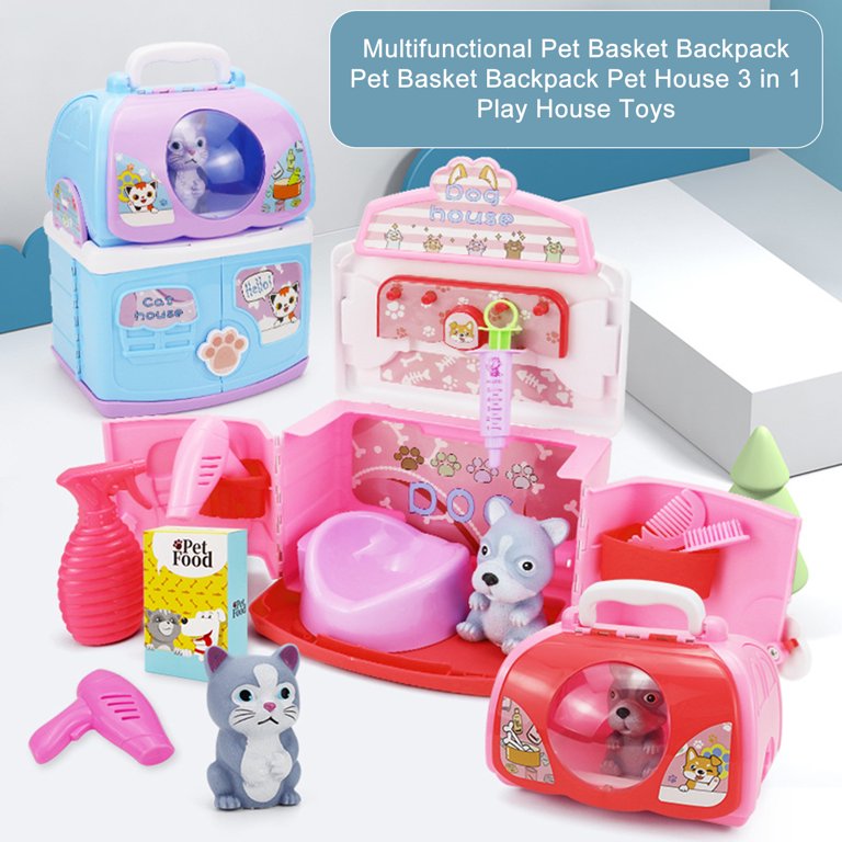 Pet Care Play Set Pretend Play Feeding Dog Backpack Vet Kit