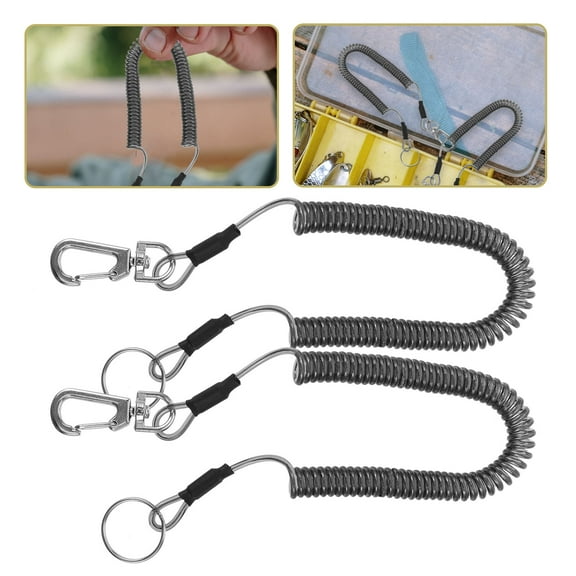 KALLORY 3-Piece Heavy Duty Black Spring Coil Keychain Lanyard for Fishing Gear and Outdoor Accessories