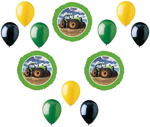 45 Pieces Green Tractor Birthday Balloons Green Confetti Latex Balloon and 2 Rolls Gold Balloon Ribbon for Farm Theme Birthay Baby Shower Party Decoration