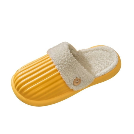 

Women Walking Shoes Winter Couple Models Ladies Warm Home Baotou Removable Inner Soft Bottom Comfortable Solid Color Waterproof Bottom Cotton Mop slipper for Women EVA Yellow