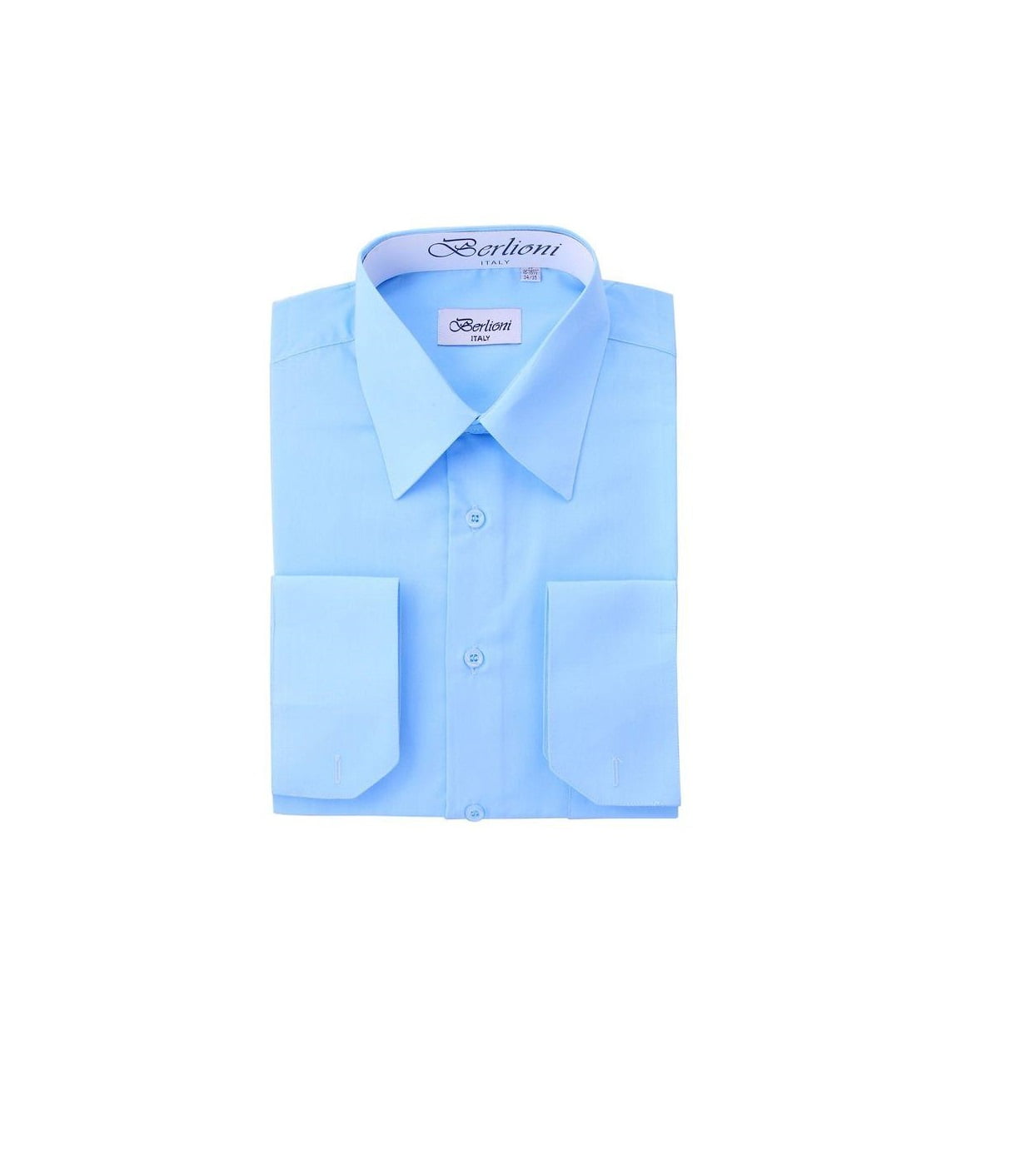 Berlioni Italy Men's Premium Classic French Convertible Cuff Solid Dress Shirt 