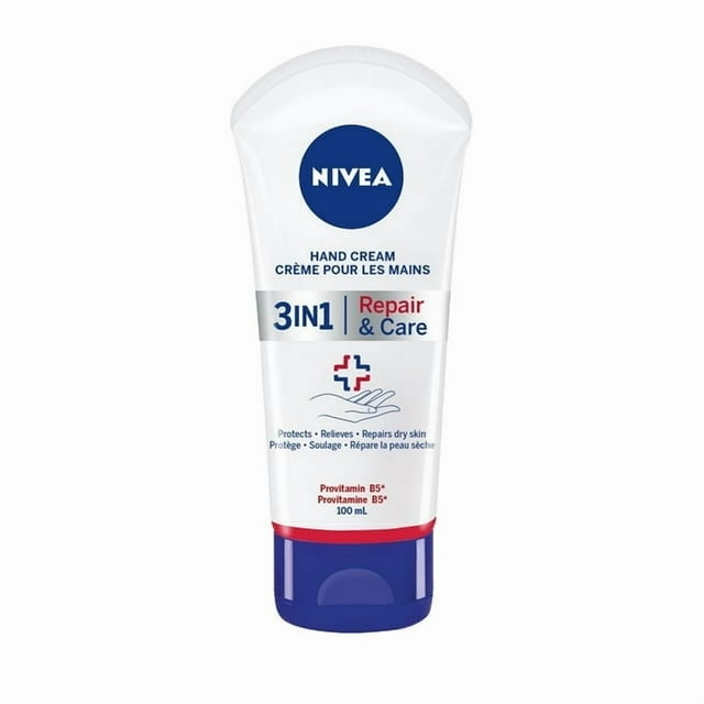 NIVEA 3-in-1 Repair & Care Hand Cream (100mL), Hand Cream for Very Dry Hands, Moisturizing Cream with Pro-Vitamin B5 for Use After Hand Sanitizer or Hand Soap, 100 mL