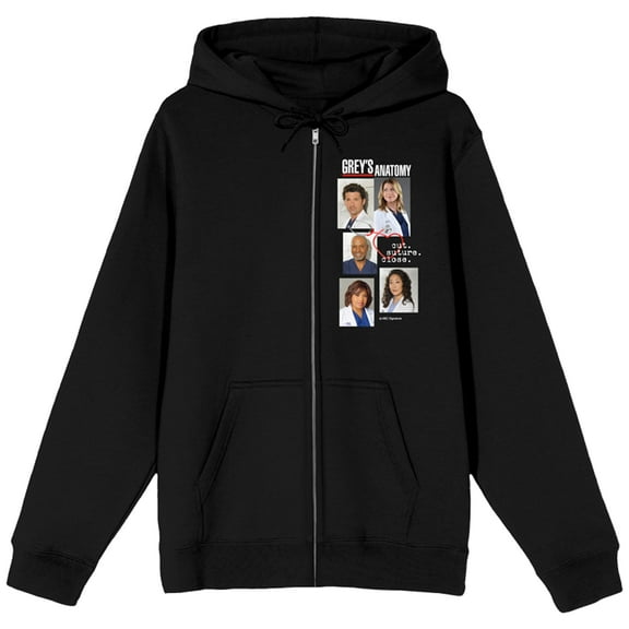 Grey's Anatomy Cross Collage Art Long Sleeve Black Adult Hooded Sweatshirt-Medium