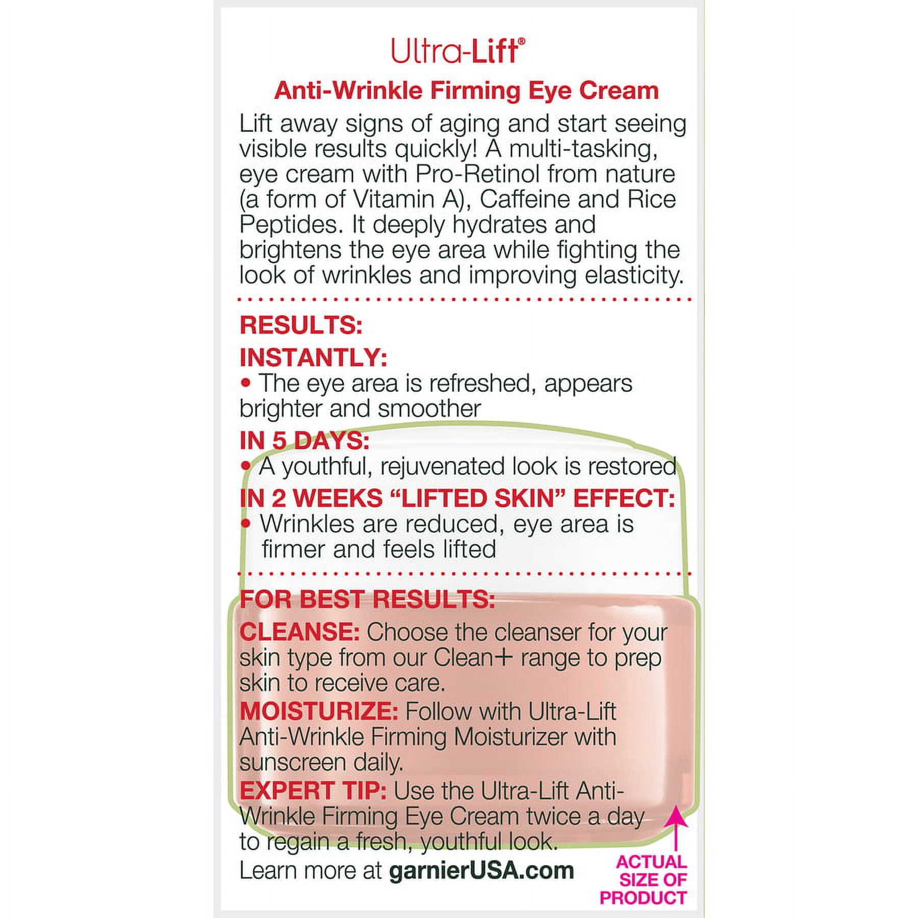 Garnier Green SkinActive Ultra Lift Anti Wrinkle Firming Eye Cream, 0.5 fl oz
