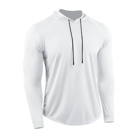 eileial Men s Workout Long Sleeve Fishing Shirts UPF 50+ Sun Protection Dry Fit Hoodies White XXL