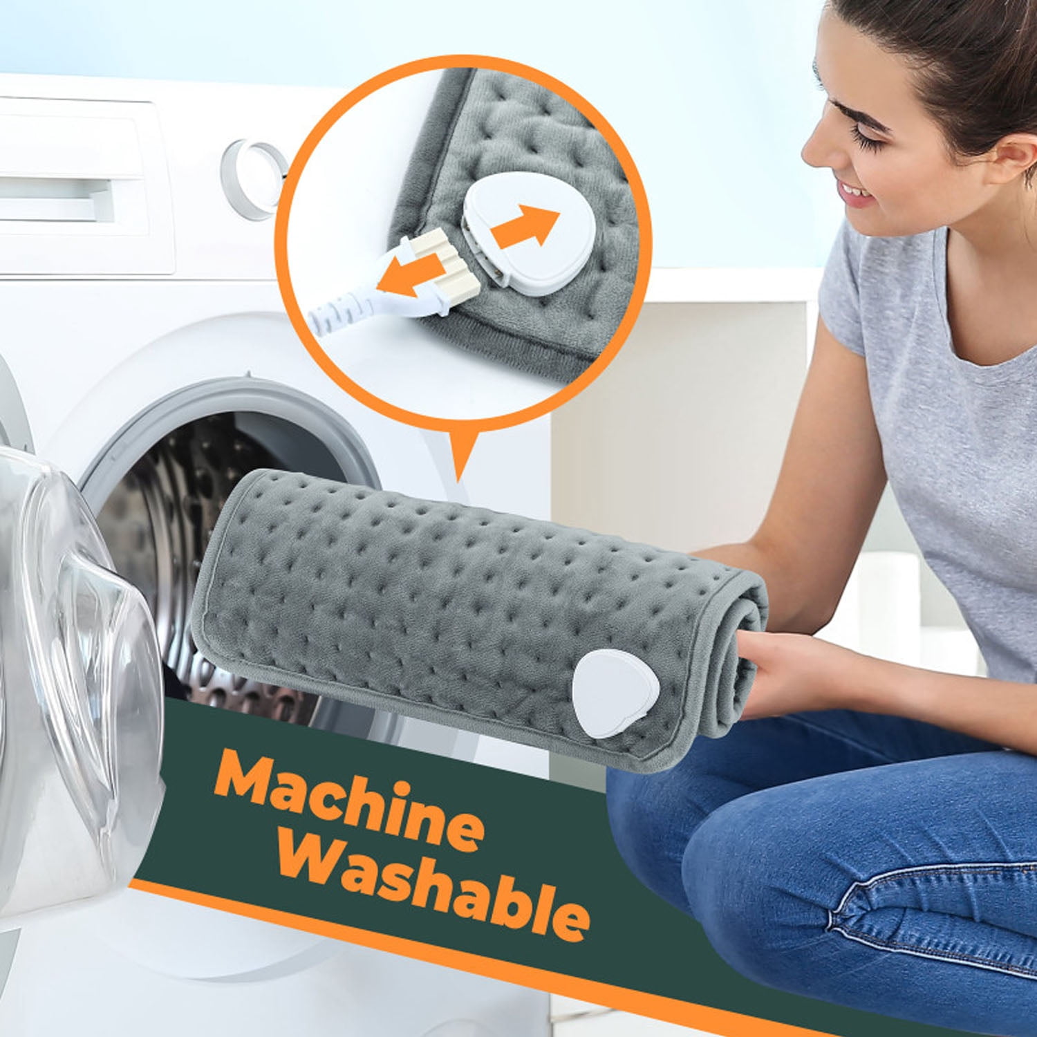 Heating Pad for Back, Electric Heating Pad for Knee, Abdomen, Electric Thermal Pad with 10 Gears Temperature Control and 3 Time Settings, Machine Washable, 12''×24'', Gray