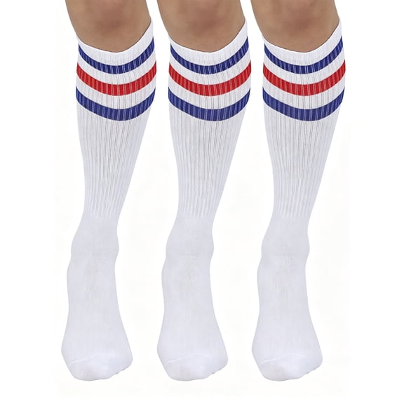 DOVACKA 1/3-Pack Retro Striped Knee High Tube Socks, Long Socks for Men Women