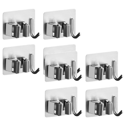 

Jrocdr Custom Logo Heavy Duty Stainless Steel Rack Organizer Mop Holder With Hook Coat Hooks for Door Hat Hangers for Door over The Door Laundry Drying *2PCS