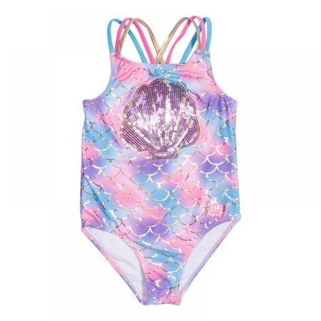 

BULLPIANO Children Girls Swimwear One Piece Cross Back Beachwear Bathing Suits