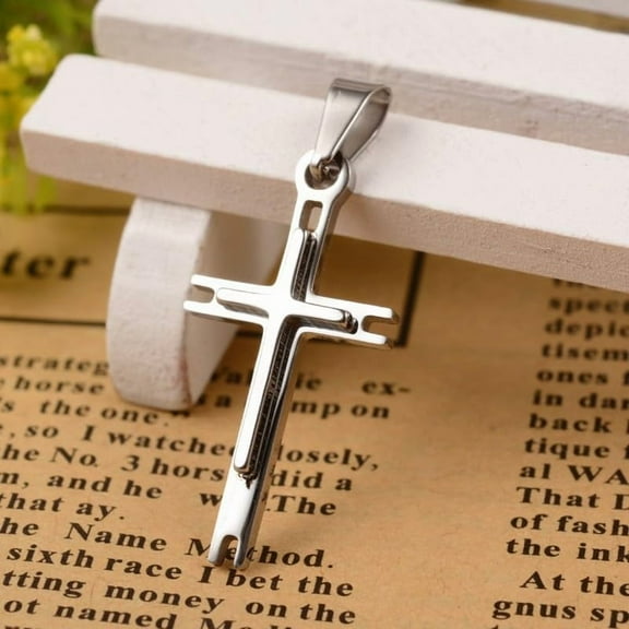 Tarnish Resistant 304 Stainless Steel Cross Pendants Stainless Steel color 28.5x15x3mm Hole: 3x6mm 304 Stainless Steel
