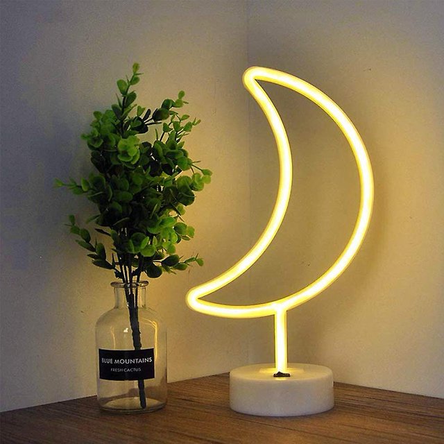 LOGO Crescent neon, LED Safety Art Wall Luz de neón decorativa Mesa de noche con batería/USB para regalos de niños, habitación de bebé, boda (blanco cálido