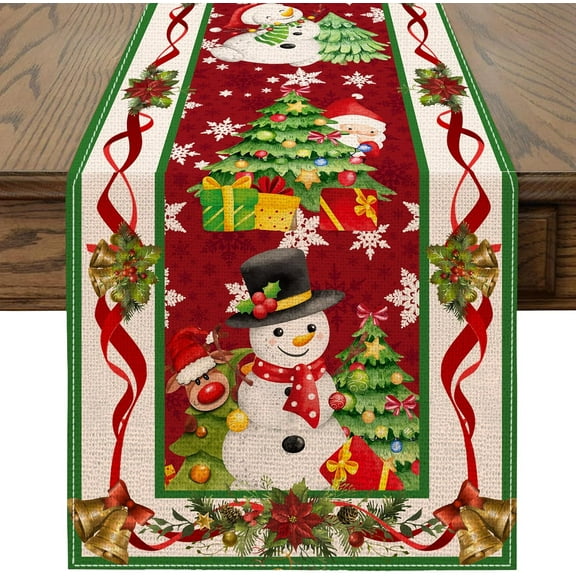 Christmas Table Runner 72 Inches Long Snowflake Buffalo Plaid Table Runner Christmas Theme Holiday Xmax Snowman Gnome Christmas Table Runner for Kitchen Dining Table Home Party Decorations
