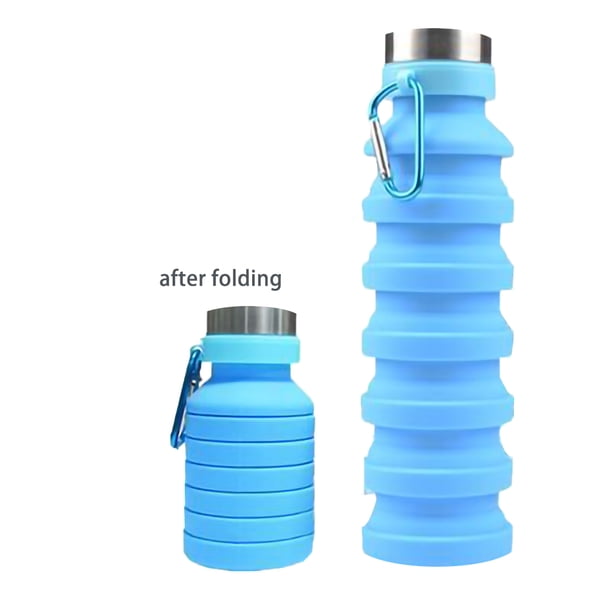 Botella de agua plegable, botellas de agua plegables de silicona reutilizables sin BPA para viajes, gimnasio, camping, senderismo, botella de agua deportiva portátil a prueba de fugas con mosquetón,