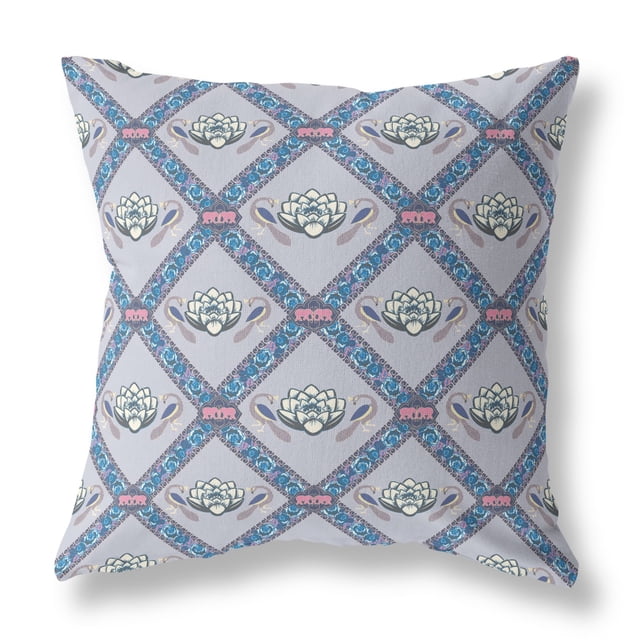Amrita Sen CAPL475FSDS-ZP-18x18 Oreiller en Daim Lotus Paon avec Insert Gris Bleu Mer Rose