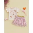 thumbnail image 3 of Toddler Baby Kids Girls 2Pcs Summer Outfits 12 18 24 Months 2T 3T 4T 5T Short Sleeve Bow Boots Print Tops + Tulle Skirt Set Baby Western Clothes Set, 3 of 9