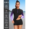 thumbnail image 4 of Charmo Women Two Piece Rash Guard Long Sleeve Zipper Swimsuits UV UPF 50+ Swim Shirt Bathing Suit with Boyshort Bottom, 4 of 7