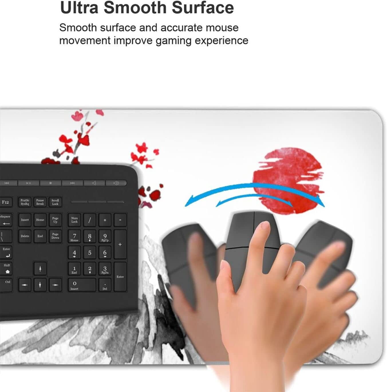 Japanese Cherry Blossom Gaming Mouse Pad XL, Extended Large White Full Desk Mousepad 31.5 X 11.8 Inch, Big Mouse Pad with Stitched Edge, Non-Slip Long Computer Keyboard Mat for Office & Home