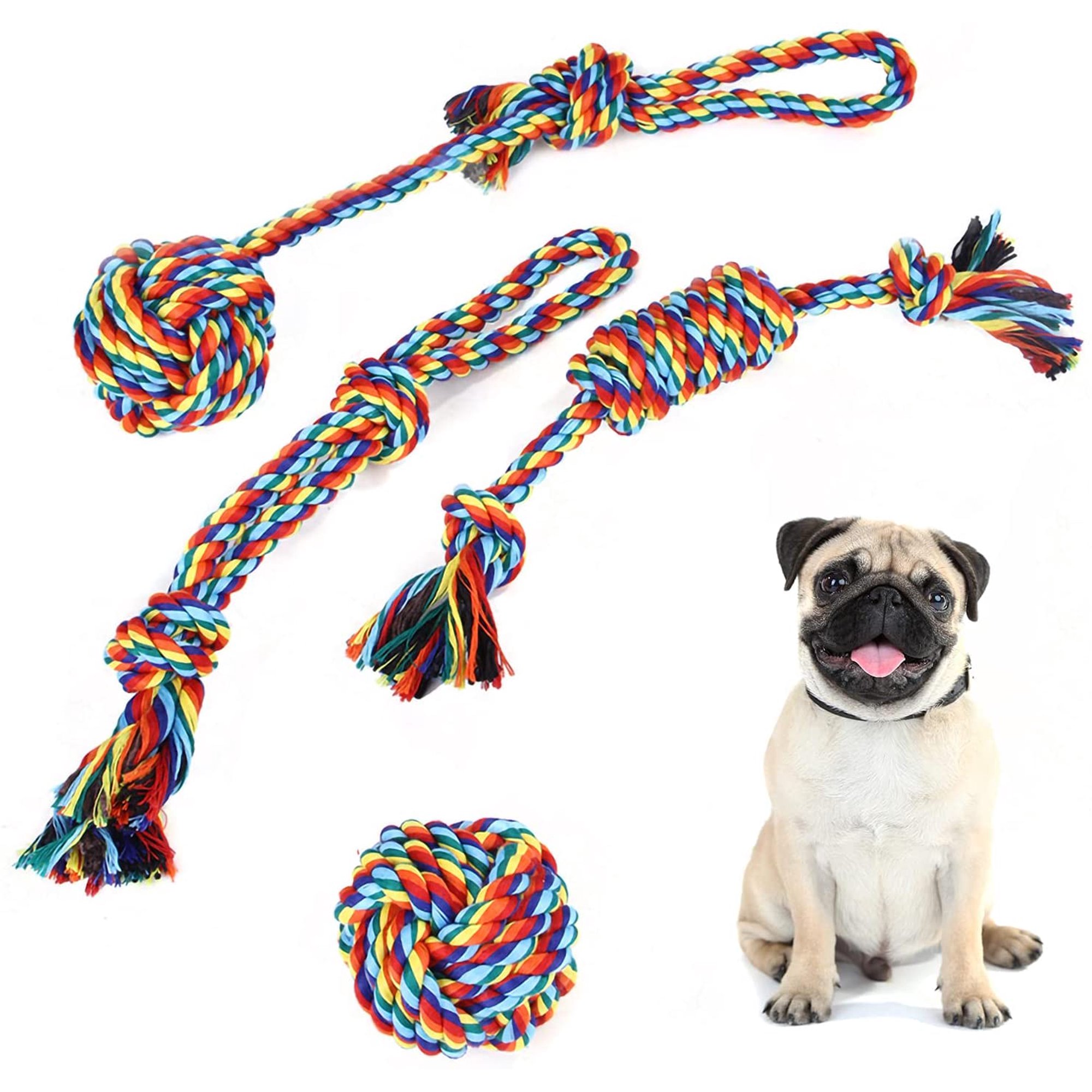 Rainbow Cotton Rope Dog Toys 4-Piece Set, Puppies Teething Chew and to  Cleaning Pet'S Teeth During Playtime, Best of The Chew and Tug, from Fun  Indoor Activities to Outdoor Games with Your