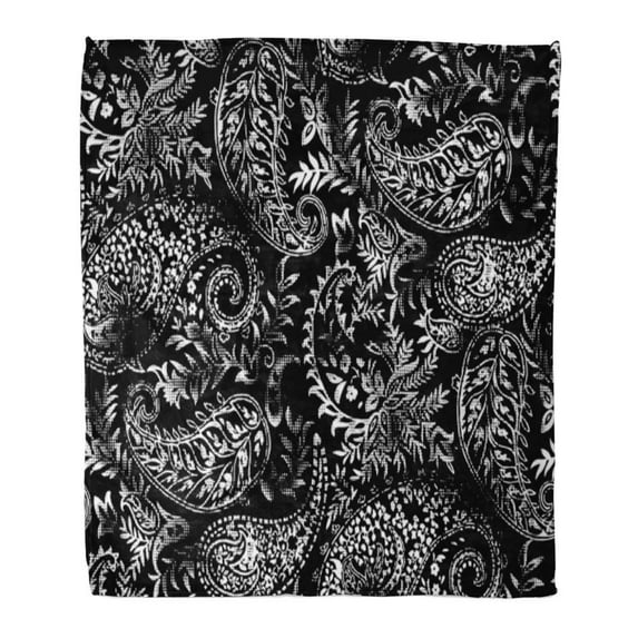 SIDONKU Throw Blanket Warm Cozy Print Flannel Pattern Black and White Paisley Floral Flower Comfortable Soft for Bed Sofa and Couch 58x80 Inches