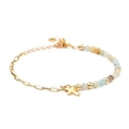 thumbnail image 2 of Charm Bracelets with Natural Gemstone Beads 304 Stainless Steel Cross Charms Brass Paperclip Chains & Round Beads 7-5/8 inch(19.3cm), 2 of 5