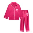 thumbnail image 3 of SonxaHe Big Girls Satin Sleepwear Outfits Solid Long Sleeve Shirt Pants Child Soft Nightwear Home Wear Outfits Pink,Sized 13-14, 3 of 3