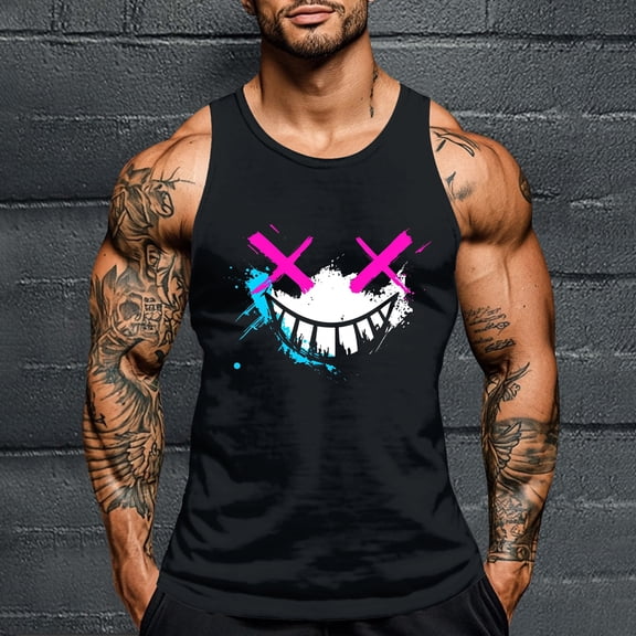 Byworldtasic Men's Sleeveless Tank Mens Workout Gym Slim Fit Tops Scoop Neck T-Shirt Halloween Printed Personalized Fashion Tank