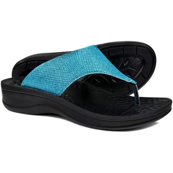 Aerothotic L0804-BLU-6 Confortable Soutien Arc Orthopédique Tongs et Sandales pour les Femmes & 44; Bijou Bleu - Taille 6