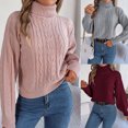 thumbnail image 2 of Suéter de punto de manga larga con cuello alto y giro informal para otoño e invierno, ropa de mujer, 2 of 5